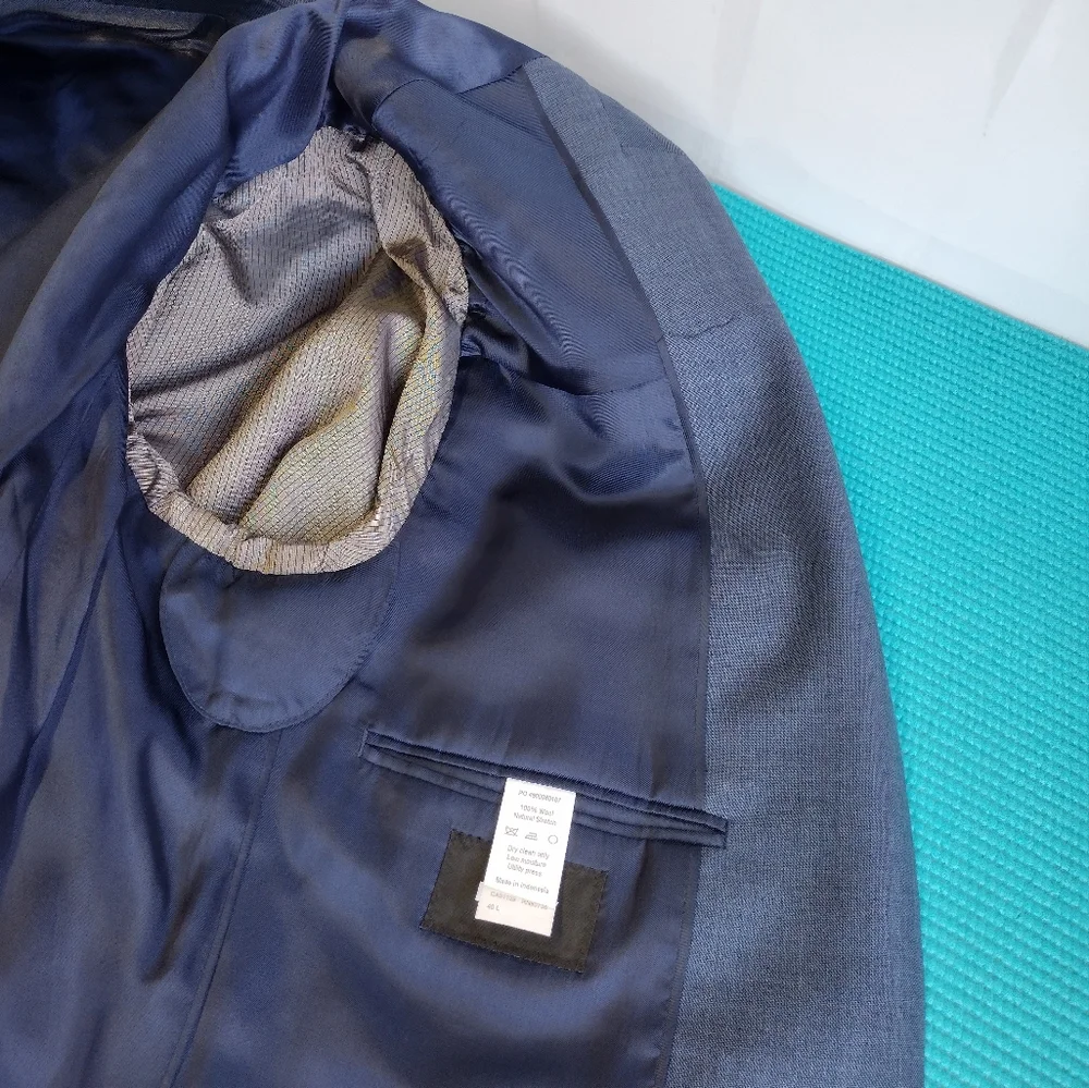 Dkny Men's 100% Wool Natural Stretch Suit Jacket Blue Size 40L